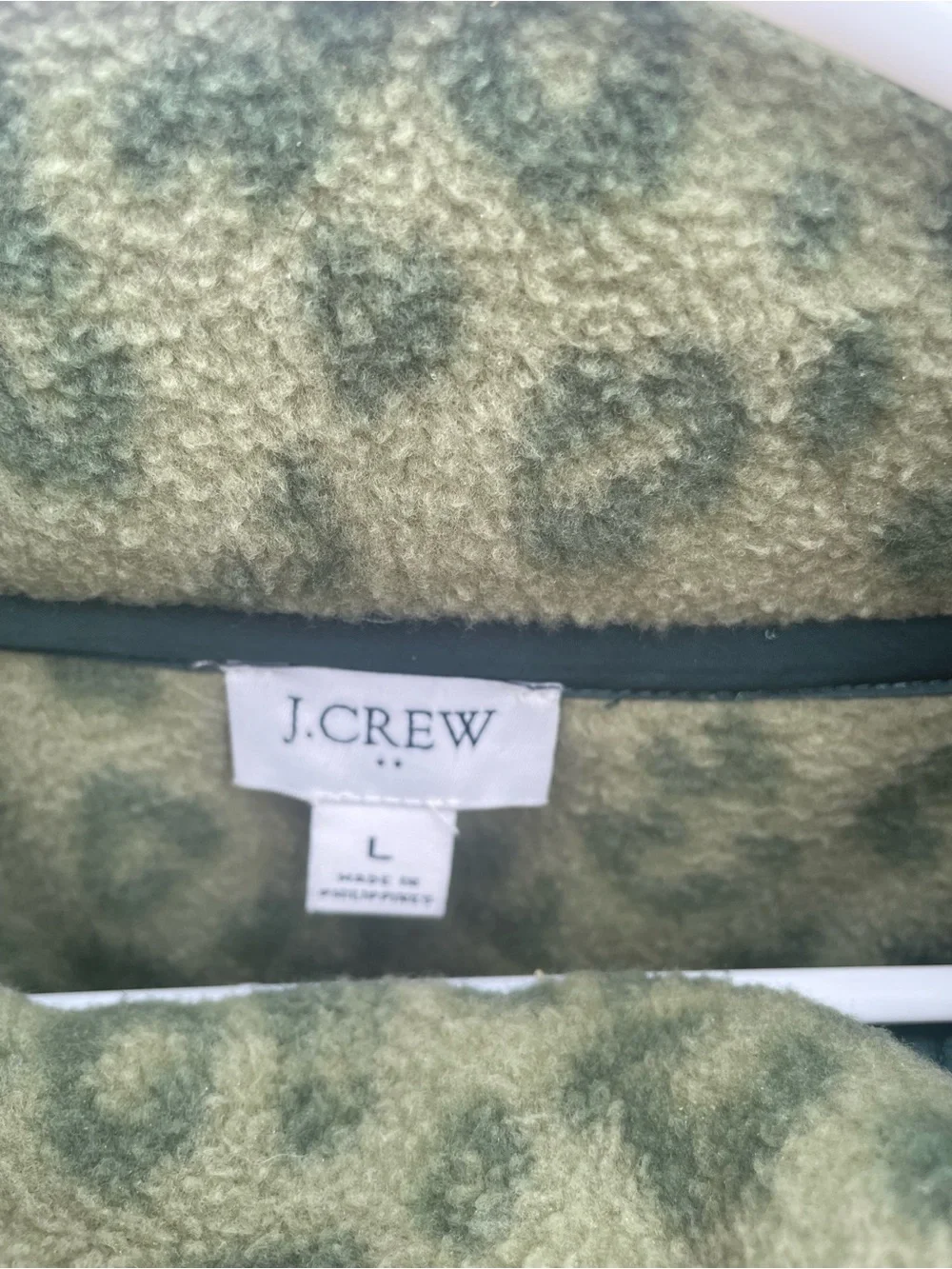 J. Crew Green Leopard Quilted Pullover Fleece